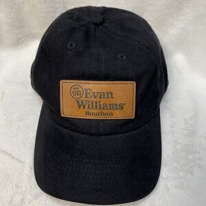 Evan Williams Bourbon Whiskey Black Cap/ Hat Leather Logo Adjustable